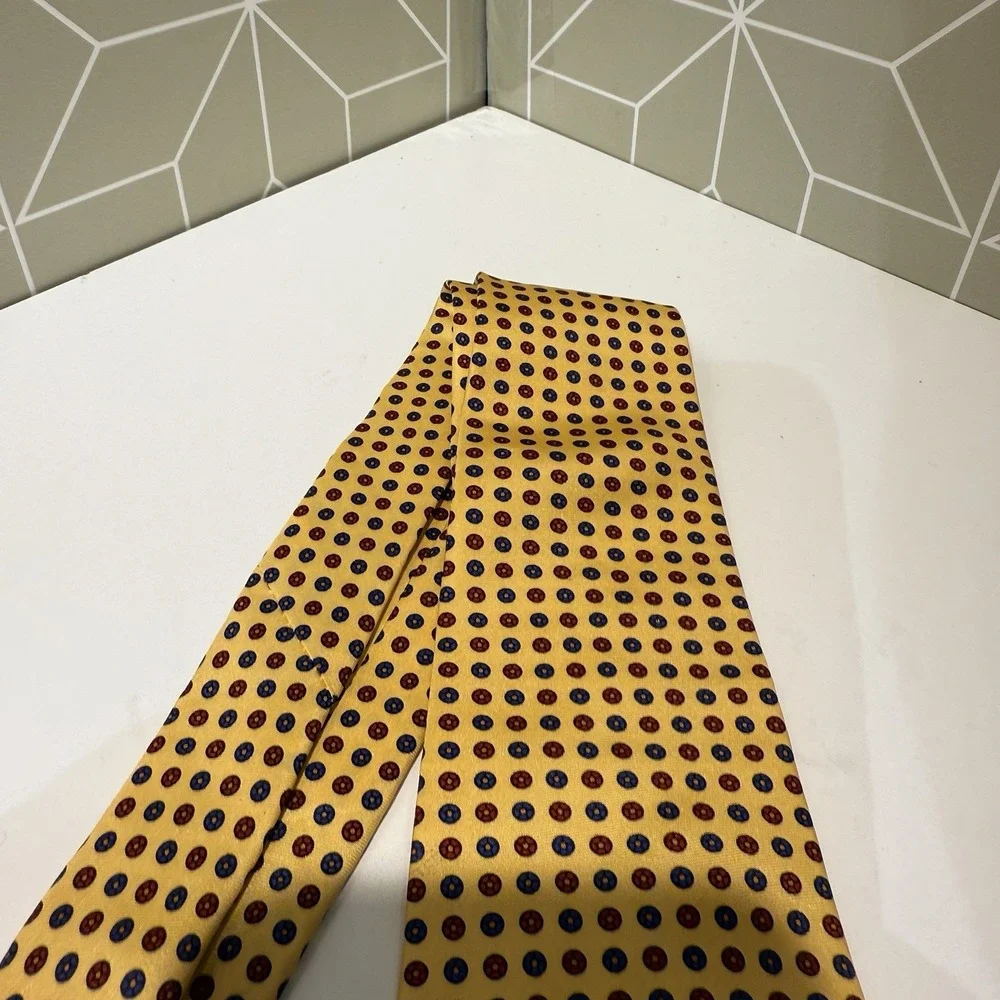 Vintage Polo Ralph Lauren‎ 100% Silk Tie Gold Purple Geometric Hand Made USA